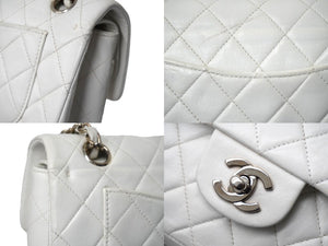 CHANEL シャネル チェーンショルダーバッグ Wフラップ マトラッセ 5番台 1998年 カーフ ホワイト シルバー金具 美品 中古 60597