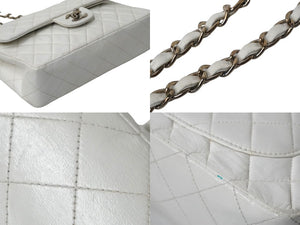 CHANEL シャネル チェーンショルダーバッグ Wフラップ マトラッセ 5番台 1998年 カーフ ホワイト シルバー金具 美品 中古 60597