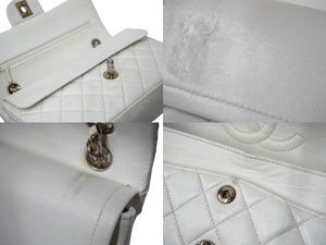 CHANEL シャネル チェーンショルダーバッグ Wフラップ マトラッセ 5番台 1998年 カーフ ホワイト シルバー金具 美品 中古 60597