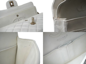 CHANEL シャネル チェーンショルダーバッグ Wフラップ マトラッセ 5番台 1998年 カーフ ホワイト シルバー金具 美品 中古 60597