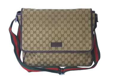 GUCCI グッチ ウェブストラップメッセンジャー ショルダーバッグ 233052 GGキャンバス シェリーライン ブラウン 中古 60623