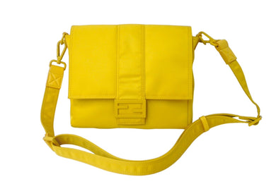 極美品 FENDI フェンディ バゲットメッセンジャーバッグ ナイロンショルダー イエロー 7VA537 ロゴ 斜め掛け 中古 60624 