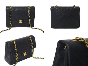 CHANEL シャネル チェーンショルダーバッグ ミニマトラッセ 20cm 1番台 ラムスキン ブラック ゴールド金具 美品 中古 60657