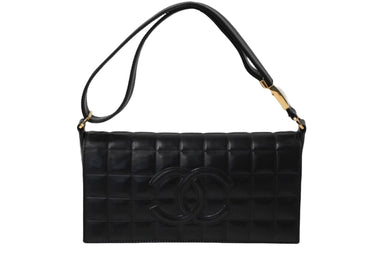 CHANEL シャネル ハンドバッグ ワンショルダー チョコバー ココマーク 7番台 ブラック ラムスキン ゴールド金具 美品 中古 60664