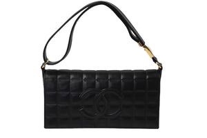 CHANEL シャネル ハンドバッグ ワンショルダー チョコバー ココマーク 7番台 ブラック ラムスキン ゴールド金具 美品 中古 60664