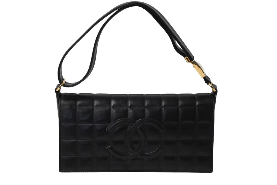 CHANEL シャネル ハンドバッグ ワンショルダー チョコバー ココマーク 7番台 ブラック ラムスキン ゴールド金具 美品 中古 60664