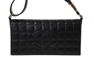 CHANEL シャネル ハンドバッグ ワンショルダー チョコバー ココマーク 7番台 ブラック ラムスキン ゴールド金具 美品 中古 60664