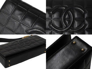 CHANEL シャネル ハンドバッグ ワンショルダー チョコバー ココマーク 7番台 ブラック ラムスキン ゴールド金具 美品 中古 60664