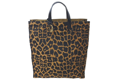 FENDI フェンディ トートバッグ レオパード アニマル ブラウン ブラック ナイロン 8BH173-GT6 ゴールド金具 美品 中古 60674 