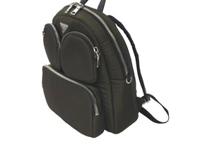 極美品 PRADA プラダ リュック バックパック TESSUTO ナイロン レザー カーキ オレンジ 1BZ058 シルバー金具 中古 60675 