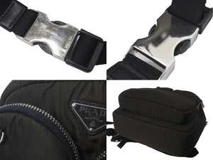 極美品 PRADA プラダ リュック バックパック TESSUTO ナイロン レザー カーキ オレンジ 1BZ058 シルバー金具 中古 60675 