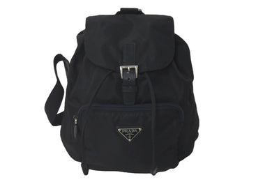 PRADA プラダ リュック ナイロン NERO ブラック トライアングルロゴ ナイロン レザー B4650F シルバー金具 美品 中古 60677 