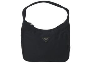 極美品 PRADA プラダ ホーボー ハンドバッグ ショルダーバッグ 鞄手持ち トライアングルロゴ ナイロン ブラック ワン 中古 60678 
