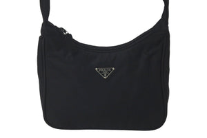 極美品 PRADA プラダ ホーボー ハンドバッグ ショルダーバッグ 鞄手持ち トライアングルロゴ ナイロン ブラック ワン 中古 60678 