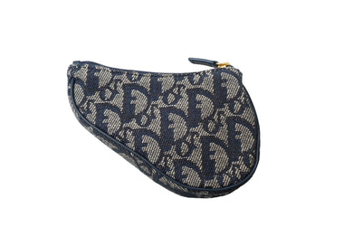 極美品 Christian Dior クリスチャンディオール サドルコインケース トロッター ネイビー D金具 ゴールド金具 中古 60683