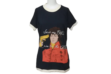 JOHN GALLIANO ジョンガリアーノ 半袖Ｔシャツ プリント ネイビー コットン ポリウレタン サイズS AUIU717S 美品 中古 60725