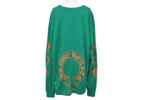 極美品 CHROME HEARTS クロムハーツ オレンジホースシューロングスリーブＴシャツ レーベル ロゴ コットン グリーン XXL 中古 60754