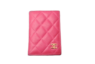 CHANEL シャネル マトラッセ カードケース 二つ折り 21番台 ラムスキン ピンク ゴールド金具 美品 中古 60808