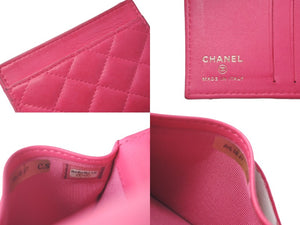 CHANEL シャネル マトラッセ カードケース 二つ折り 21番台 ラムスキン ピンク ゴールド金具 美品 中古 60808