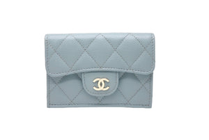 極美品 CHANEL シャネル クラシック スモール フラップ ウォレット マトラッセ 31番台 キャビアスキン グリーン ゴールド金具 中古 60809