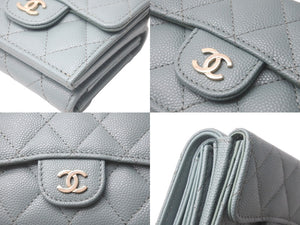 極美品 CHANEL シャネル クラシック スモール フラップ ウォレット マトラッセ 31番台 キャビアスキン グリーン ゴールド金具 中古 60809