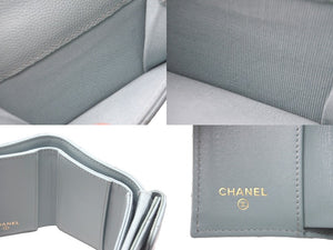 極美品 CHANEL シャネル クラシック スモール フラップ ウォレット マトラッセ 31番台 キャビアスキン グリーン ゴールド金具 中古 60809