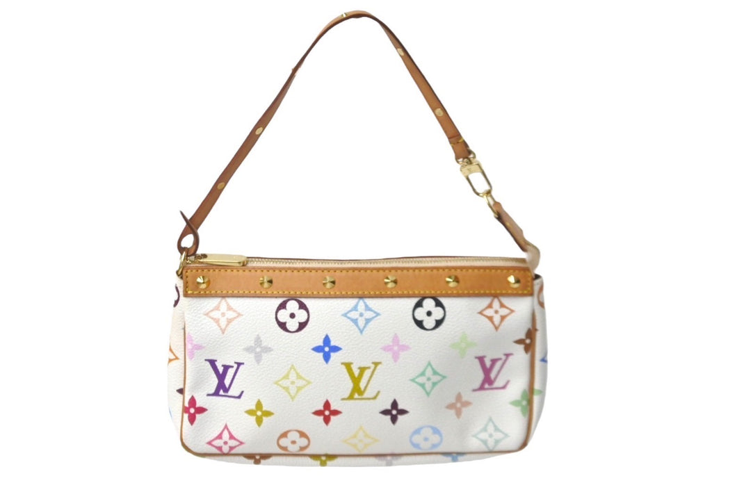LOUIS VUITTON ルイヴィトン 村上隆 ホワイト ポシェットアクセソワール マルチカラー M92649 美品 中古 60813