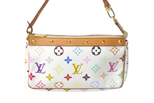 LOUIS VUITTON ルイヴィトン 村上隆 ホワイト ポシェットアクセソワール マルチカラー M92649 美品 中古 60813
