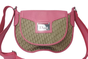 Christian Dior クリスチャンディオール ショルダーバッグ トロッター柄 キャンバス レザー ピンク ブラウン 美品 中古 60817