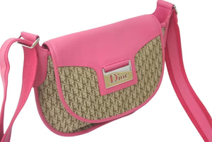 Christian Dior クリスチャンディオール ショルダーバッグ トロッター柄 キャンバス レザー ピンク ブラウン 美品 中古 60817