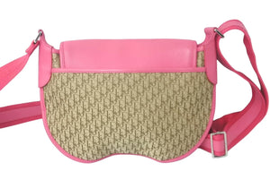 Christian Dior クリスチャンディオール ショルダーバッグ トロッター柄 キャンバス レザー ピンク ブラウン 美品 中古 60817