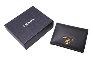 PRADA プラダ 二つ折り財布 SAFFIANO MULTIC ウォレット 1MV204 カーフスキン ブラック ピンク ゴールド金具 良品 中古 60844