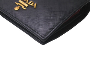 PRADA プラダ 二つ折り財布 SAFFIANO MULTIC ウォレット 1MV204 カーフスキン ブラック ピンク ゴールド金具 良品 中古 60844