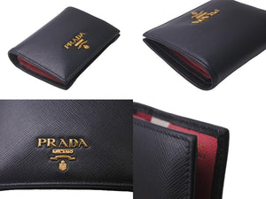 PRADA プラダ 二つ折り財布 SAFFIANO MULTIC ウォレット 1MV204 カーフスキン ブラック ピンク ゴールド金具 良品 中古 60844