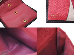 PRADA プラダ 二つ折り財布 SAFFIANO MULTIC ウォレット 1MV204 カーフスキン ブラック ピンク ゴールド金具 良品 中古 60844