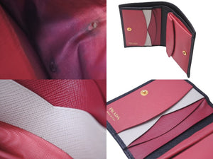 PRADA プラダ 二つ折り財布 SAFFIANO MULTIC ウォレット 1MV204 カーフスキン ブラック ピンク ゴールド金具 良品 中古 60844