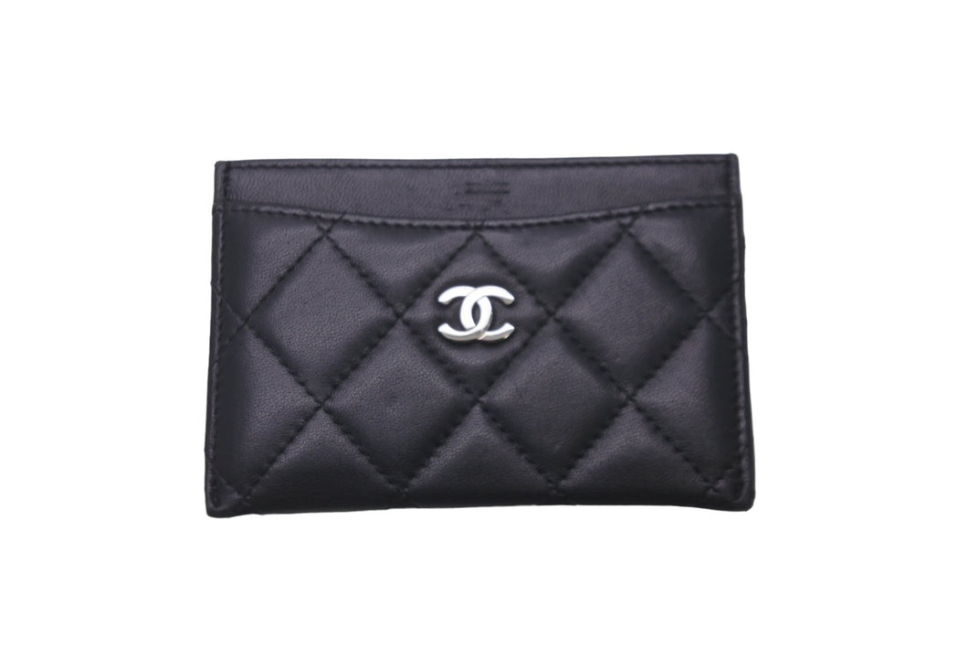 CHANEL シャネル マトラッセ カードケース 14番台 ブラック ラムスキン ココマーク ロゴ 小物 名刺入れ 良品 中古 60871