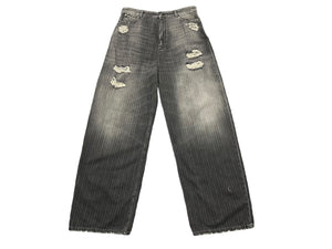新品未使用 BALENCIAGA バレンシアガ ラージバギー デストロイ ピンストライプ デニムパンツ サイズL 675218 TJW77 中古 60928
