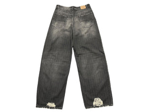 新品未使用 BALENCIAGA バレンシアガ ラージバギー デストロイ ピンストライプ デニムパンツ サイズL 675218 TJW77 中古 60928