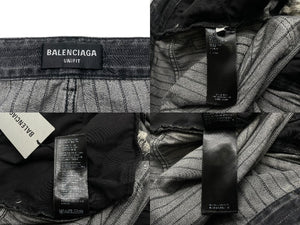 新品未使用 BALENCIAGA バレンシアガ ラージバギー デストロイ ピンストライプ デニムパンツ サイズL 675218 TJW77 中古 60928