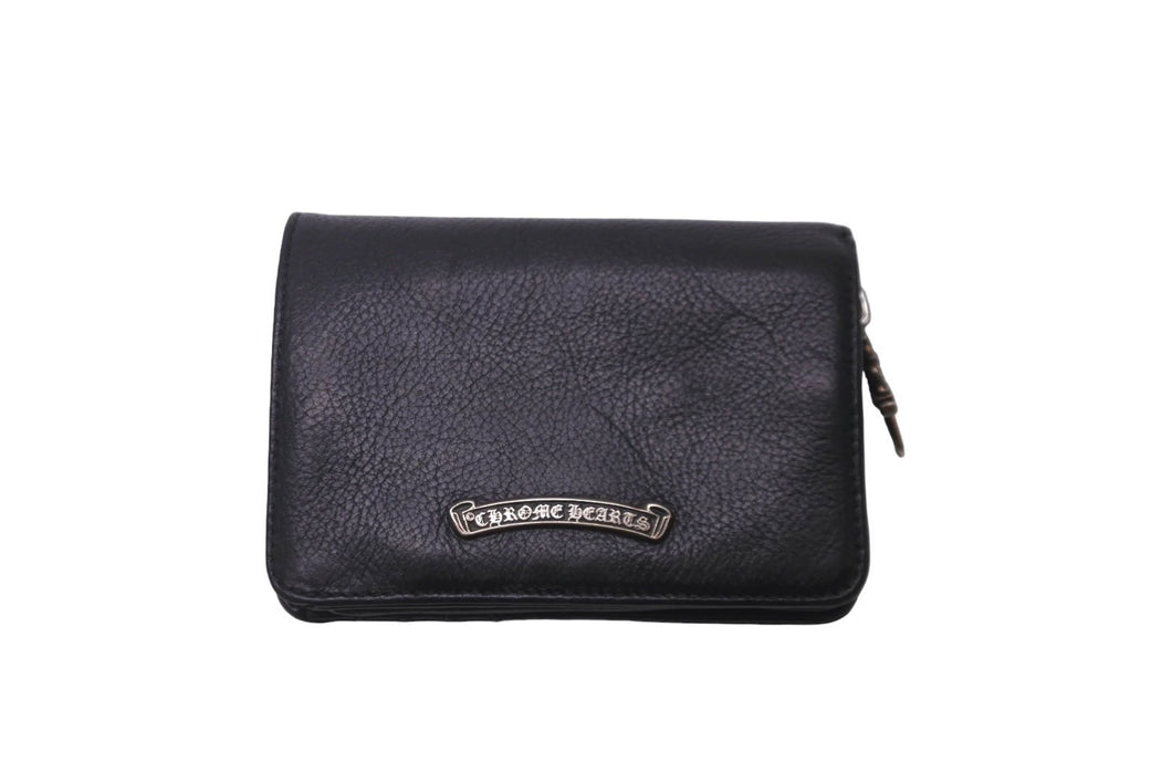 CHROME HEARTS クロムハーツ 二つ折り財布 ジョーイ ブラック ヘビーレザー 牛革 シルバ−925 ブラック 美品 中古 60930