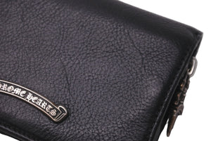 CHROME HEARTS クロムハーツ 二つ折り財布 ジョーイ ブラック ヘビーレザー 牛革 シルバ−925 ブラック 美品 中古 60930