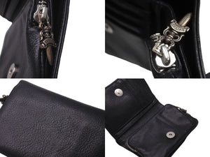 CHROME HEARTS クロムハーツ 二つ折り財布 ジョーイ ブラック ヘビーレザー 牛革 シルバ−925 ブラック 美品 中古 60930