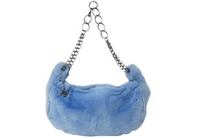 極美品 CHANEL シャネル チェーンショルダーバッグ ラビットファー ココマーク 7番台 2002年 ブルー シルバー金具 中古 60945