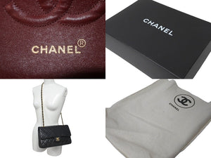 CHANEL シャネル チェーンショルダーバッグ Wフラップ マトラッセ25 ラムスキン 2番台 ブラック ゴールド金具 美品 中古 60958