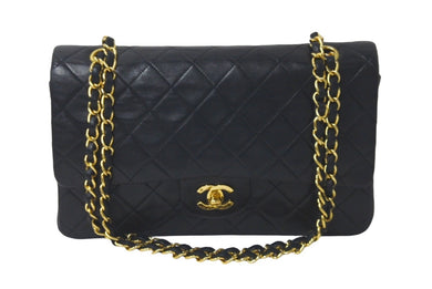 CHANEL シャネル チェーンショルダーバッグ Wフラップ マトラッセ25 ラムスキン 2番台 ブラック ゴールド金具 美品 中古 60958
