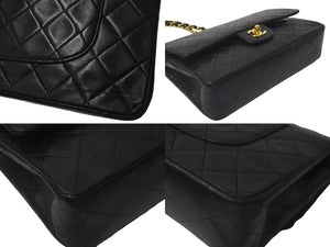 CHANEL シャネル チェーンショルダーバッグ Wフラップ マトラッセ25 ラムスキン 2番台 ブラック ゴールド金具 美品 中古 60958