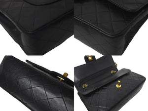 CHANEL シャネル チェーンショルダーバッグ Wフラップ マトラッセ25 ラムスキン 2番台 ブラック ゴールド金具 美品 中古 60958