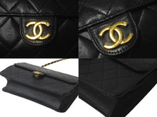 Load image into Gallery viewer, CHANEL シャネル マトラッセ チェーンショルダーバッグ ココマーク 5番台 プッシュロック ブラック ラムスキン ゴールド金具 美品 中古 60963