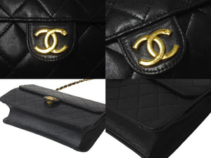CHANEL シャネル マトラッセ チェーンショルダーバッグ ココマーク 5番台 プッシュロック ブラック ラムスキン ゴールド金具 美品 中古 60963